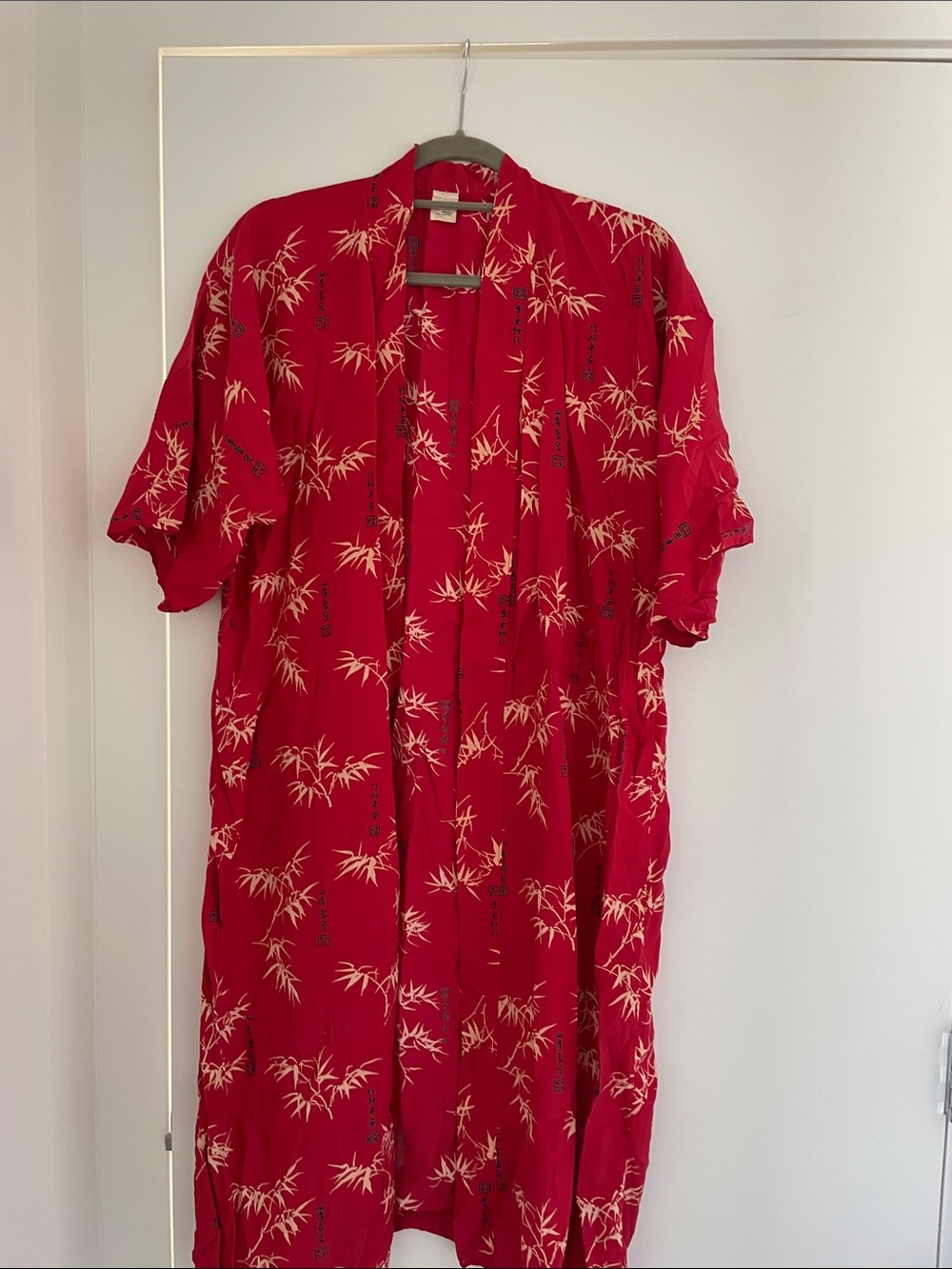 Red Bamboo-Print Open Front Women's Top